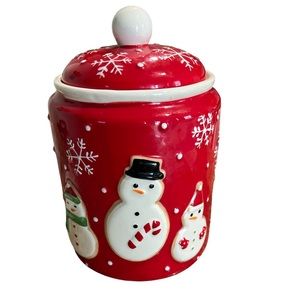 Hallmark Ceramic‎ Red Snowman Snowflake Cookie Jar
